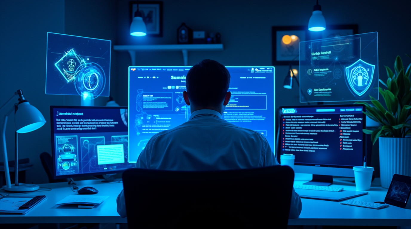 Bureau professionnel spacieux avec personne travaillant sur ordinateur - Protection de la vie privée avec VPN